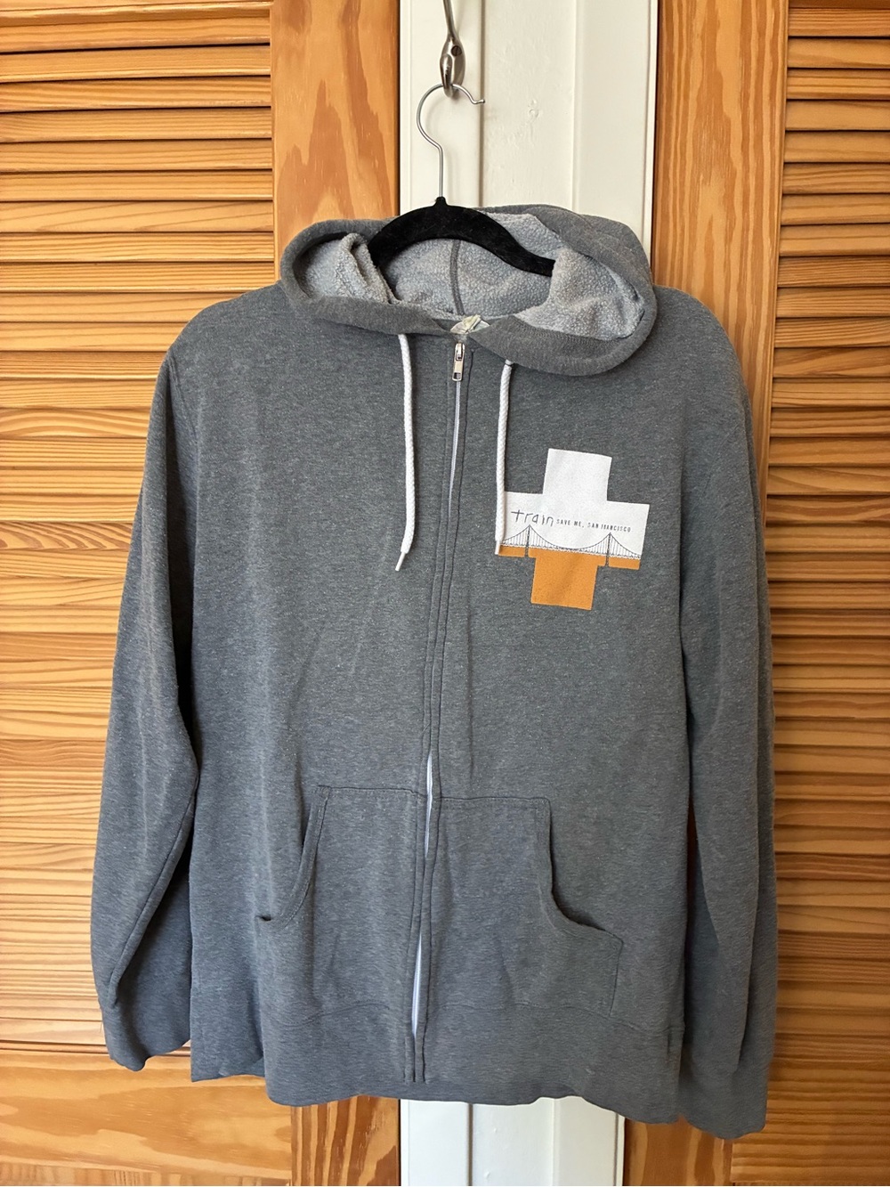 Train Gray Zip-Up Hoodie with Cross Patch size large